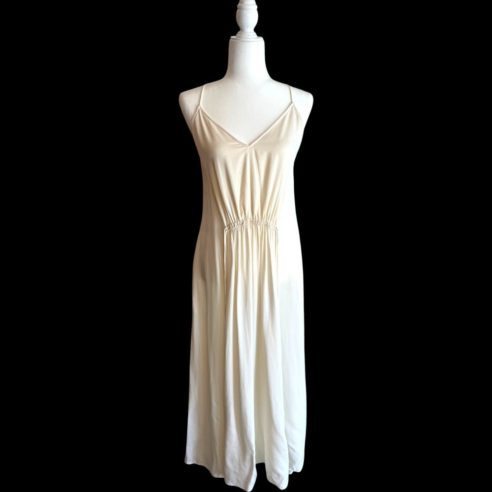 Theory Relaxed V 100% Silk Maxi Dress Slip Ivory Minimalist Quiet Luxury 2